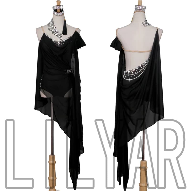 Robe de danse latine dos nu sexy avec perles, robe de danse assortie, noir, pratique, coupe de support, Rotterdam, kle, diamant