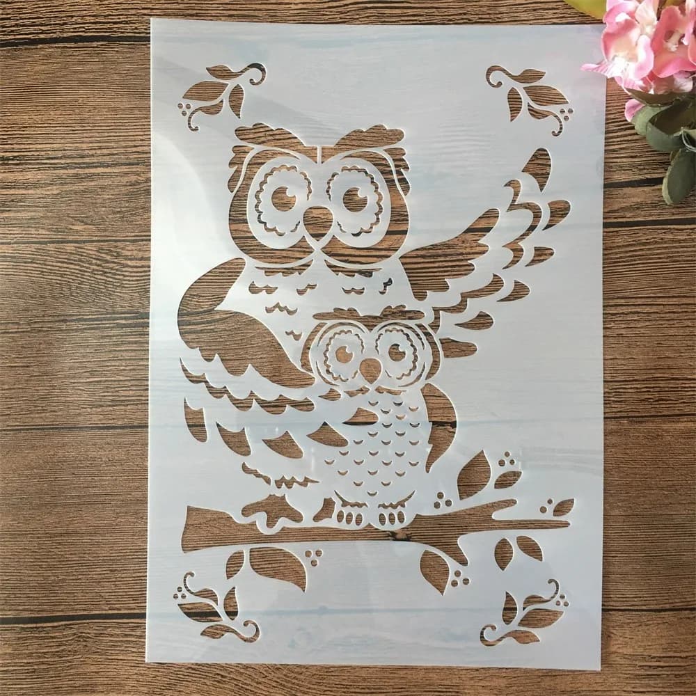 Pochoirs pour peinture murale, A4, 29cm, dessin animé, hibou, Parent et bébé, bricolage, Scrapbook, coloration, gaufrage, Album, modèle décoratif