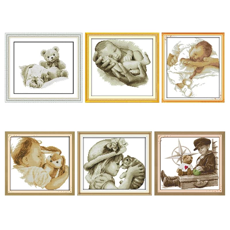 Kits de broderie au point de croix pré-imprimés, motifs Bébé et sa poupée, 11CT 14CT, artisanat du fil imprimé et compté, ensemble de décoration pour la maison