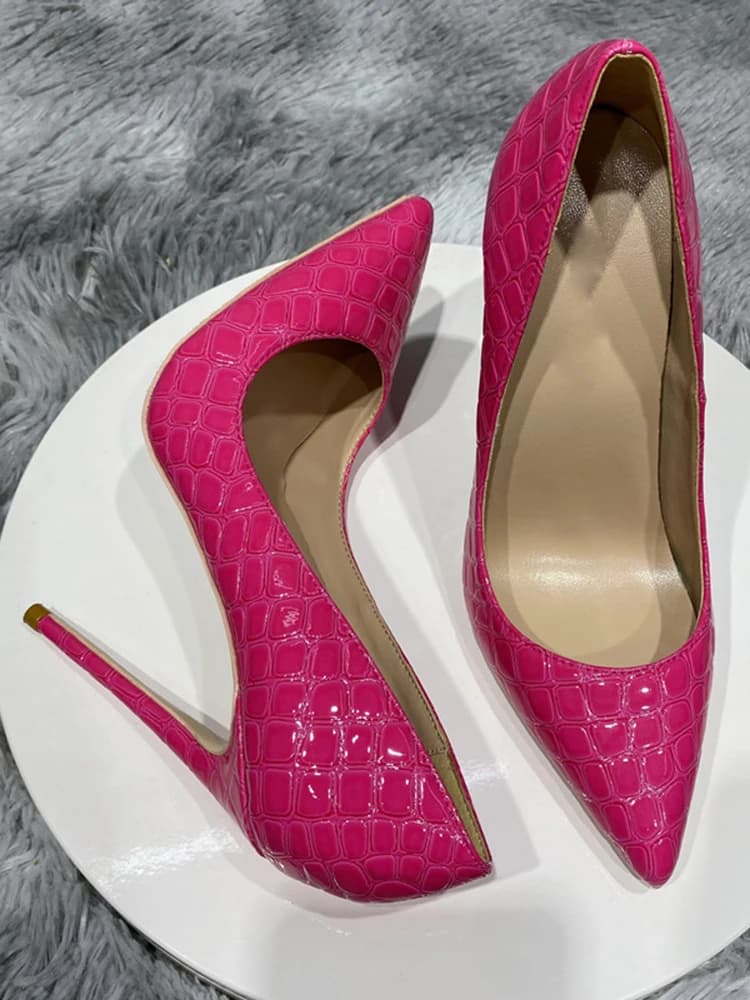 Tikicup-Escarpins à Talons Aiguilles pour Femme, Rose, Effet Crocodile, Jolie tu, Parker, Slip On, 8 cm, 10 cm, 12cm, Robe de Soirée, Dames, Chaussures