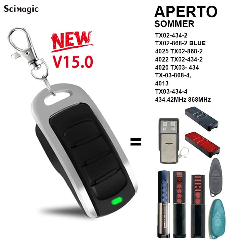 APERTO TX02-434-2, TX02-868-2 BLEU, 4025 TX02-868-2, 4022 TX02-434-2, 4020 TX03- 434 433.42MHz 868MHz Télécommande de garage
