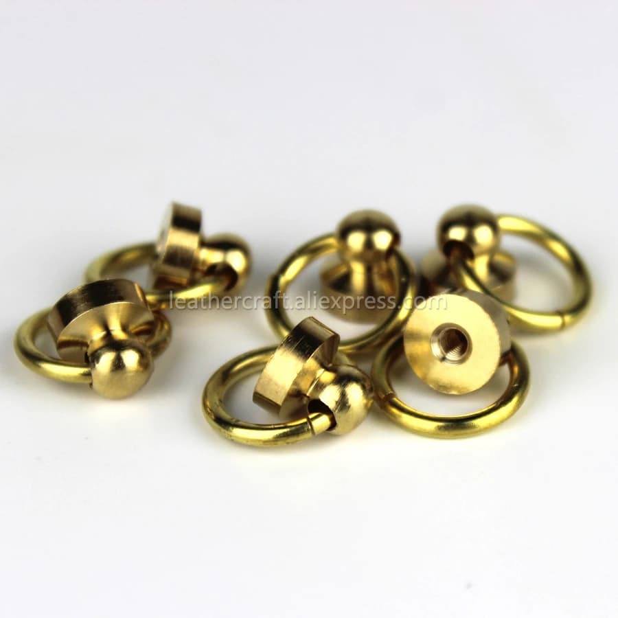 Goujons à bille en laiton massif, 10 pièces, rivets avec anneau en D, clous à tête ronde, pointes, artisanat du cuir, accessoires de bricolage