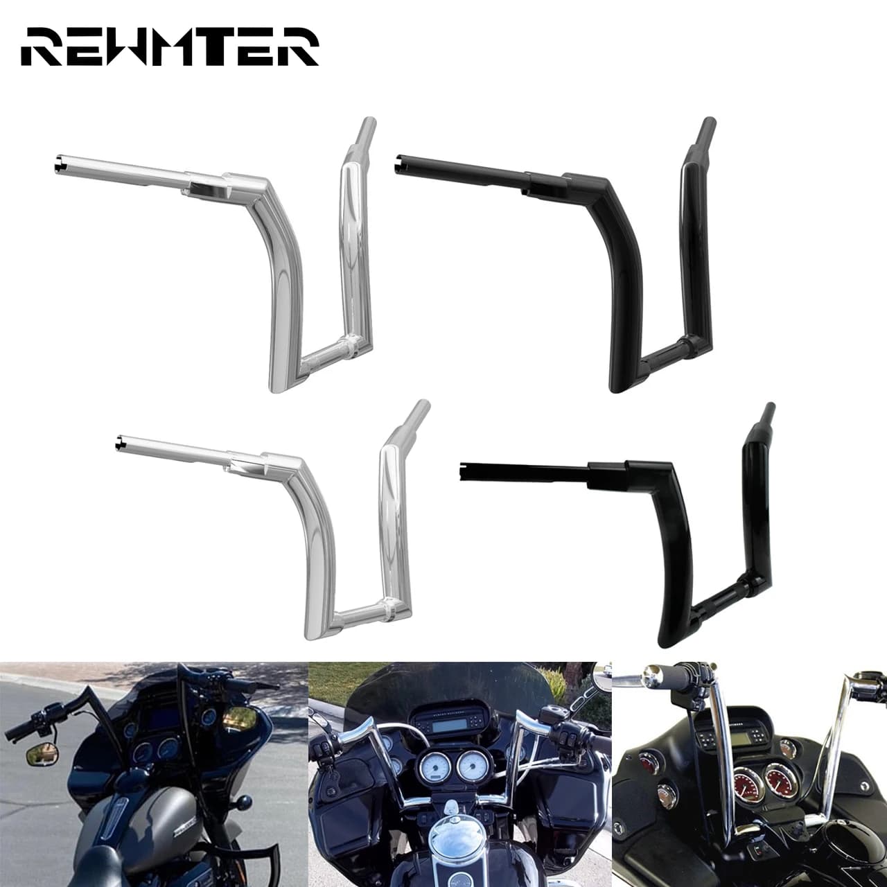 Guidon de moto pour Harley ocia, Softail, FL Touring, Fat Boy, Road King, FLHR, noir, chrome Z Drag Bar, installation, 12 ", 14", 16"