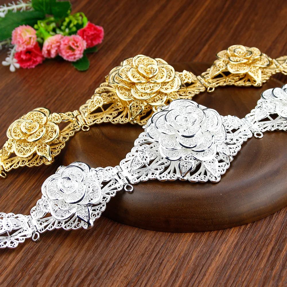 Sunspicems-Ceinture Chic à Fleurs Marocaines pour Femme, Or Rose, Argent, Document, Métal, JOAjustable, Longueur, Arabe, Caftan, Bijoux de Mariage