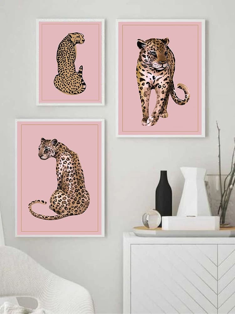 Peinture de léopard moderne, toile d'art mural, impression nordique rose Vogue Animal, affiche Ins image pour salon, décor de maison sans cadre