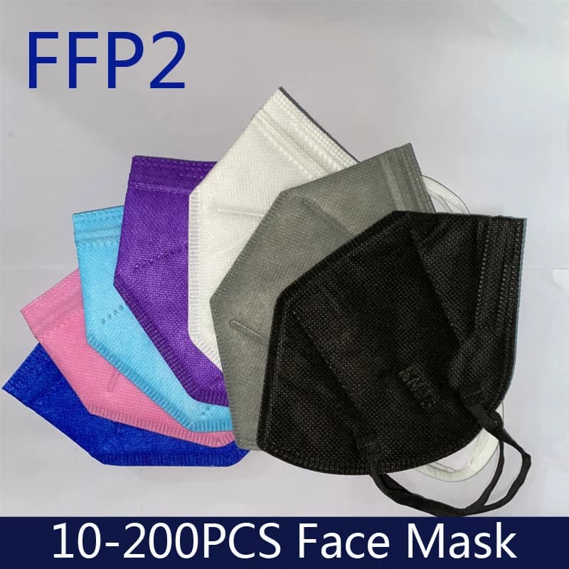 Masques qualifiée aux approuvés CE pour hommes et femmes, bouchons buccaux noirs, 5 couches, FFP2, KN95, lot de 10 à 100 pièces, PM053