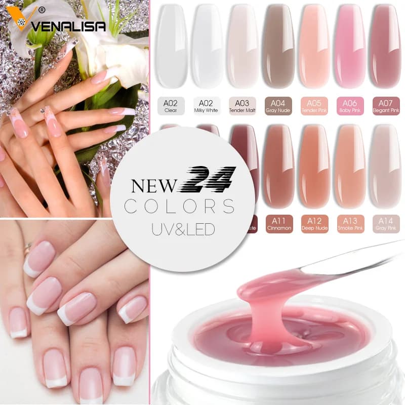 VENALISA – Gel de Construction UV, 50ml, Extension, Camouflage, vernis, paillettes, couleur, Gel français UV LED