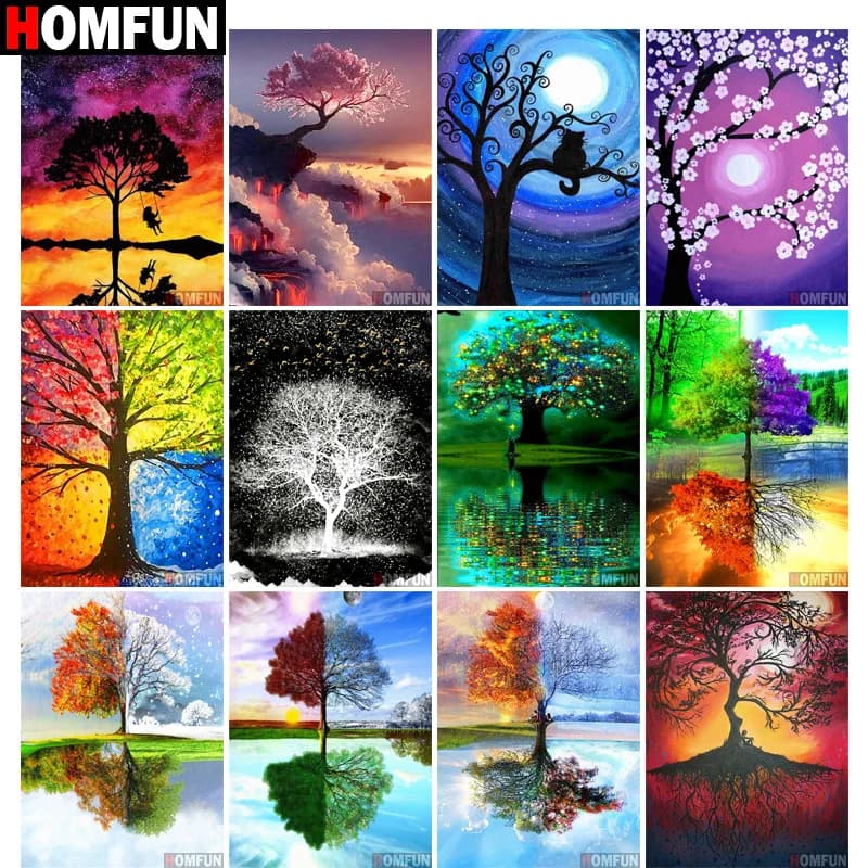 HOMFUN – peinture diamant thème arbre à quatre saisons, broderie complète 5D, perles carrées ou rondes, points de croix, strass, à faire soi-même, décoration d'intérieur