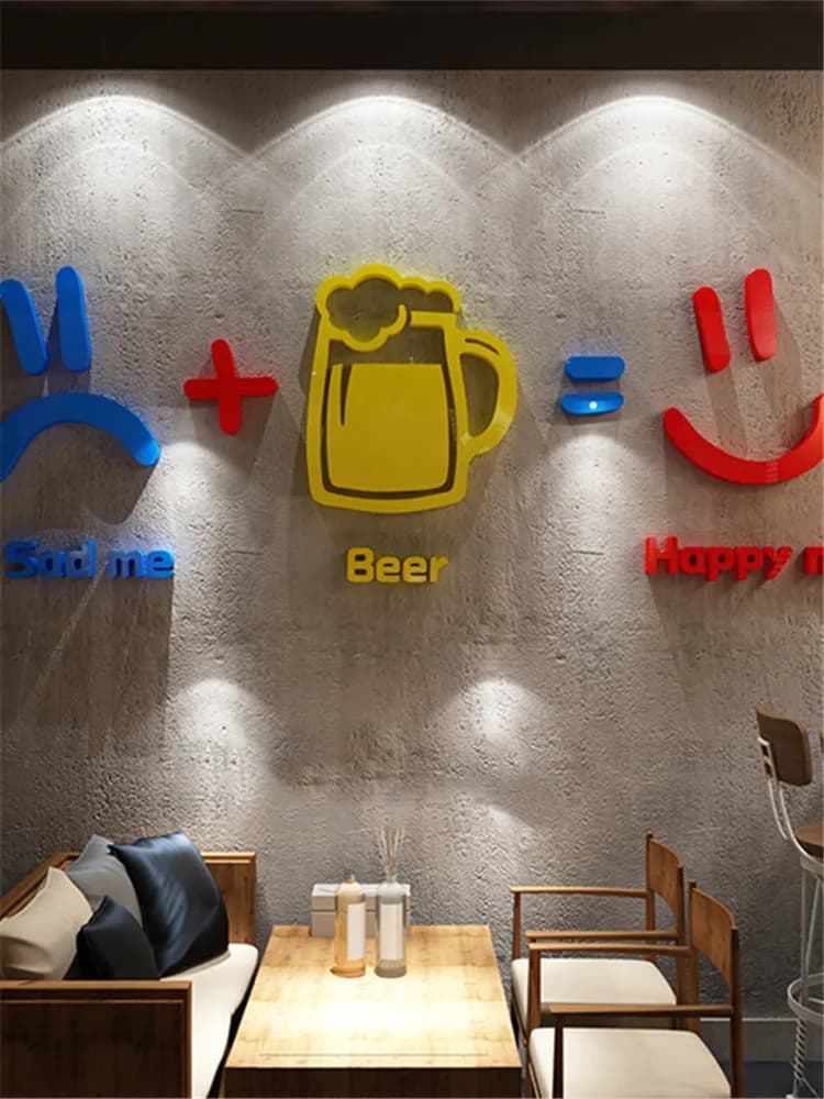 Stickers muraux créatifs pour la décoration de bar à bière, mise en page de scène, arrière-plan, filet à manger, viande rouge, hot pot, restaurant Stic