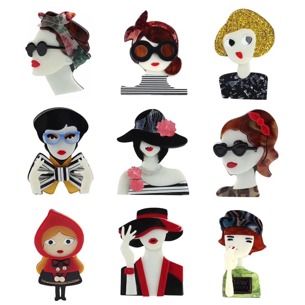Nouvelle conception de broches pour femmes, motifs chapeau et figurines adorables, épingles de revers, badges de vêtement, bijoux de mode pour fêtes, cadeaux de Noël