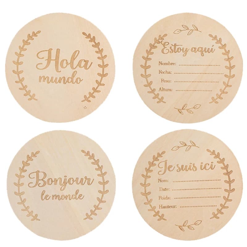 Bopoobo-Carte en bois gravée Hello World ata Lestone pour bébé, espagnol et français, accessoires de photographie pour enfants nouveau-nés, jouets