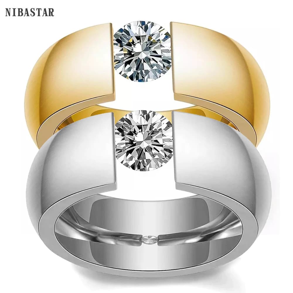 NIBASTAR – bague en Zircon incrusté pour femmes, bijoux de doigt en acier inoxydable, bagues de mariage de fiançailles