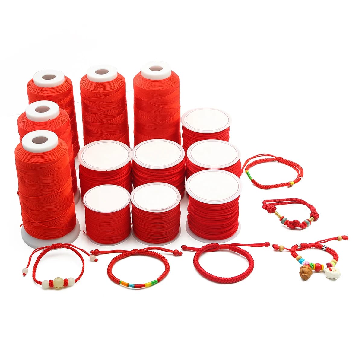 Fil de cordon en Nylon rouge 0.2-2.5mm, cordon en macramé à nœud chinois, corde tressée pour la fabrication de bijoux, fil de perles avec pompons