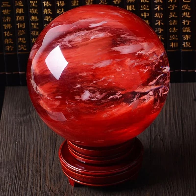 80mm Rare belle pierre précieuse de guérison de boule de cristal de Quartz de Calcite de Citrine rouge naturelle avec Base