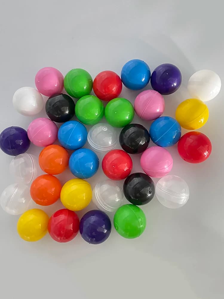 100 capsules vides en plastique de 32 mm (1,26 po) pour jouets, conteneurs colorés pour balles surprise, coquilles d'œufs torsadées pour distributeur de capsules