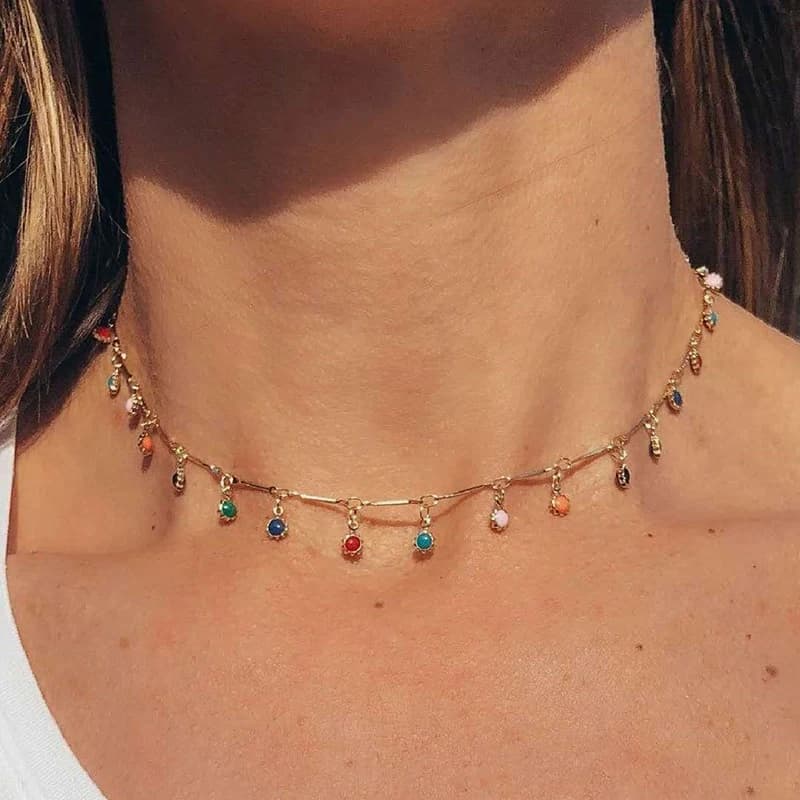 Collier à pampilles couleur bonbon pour femmes, pendentif esthétique assorti avec tout, bijoux ras du cou, accessoires de cou, chaîne cadeau