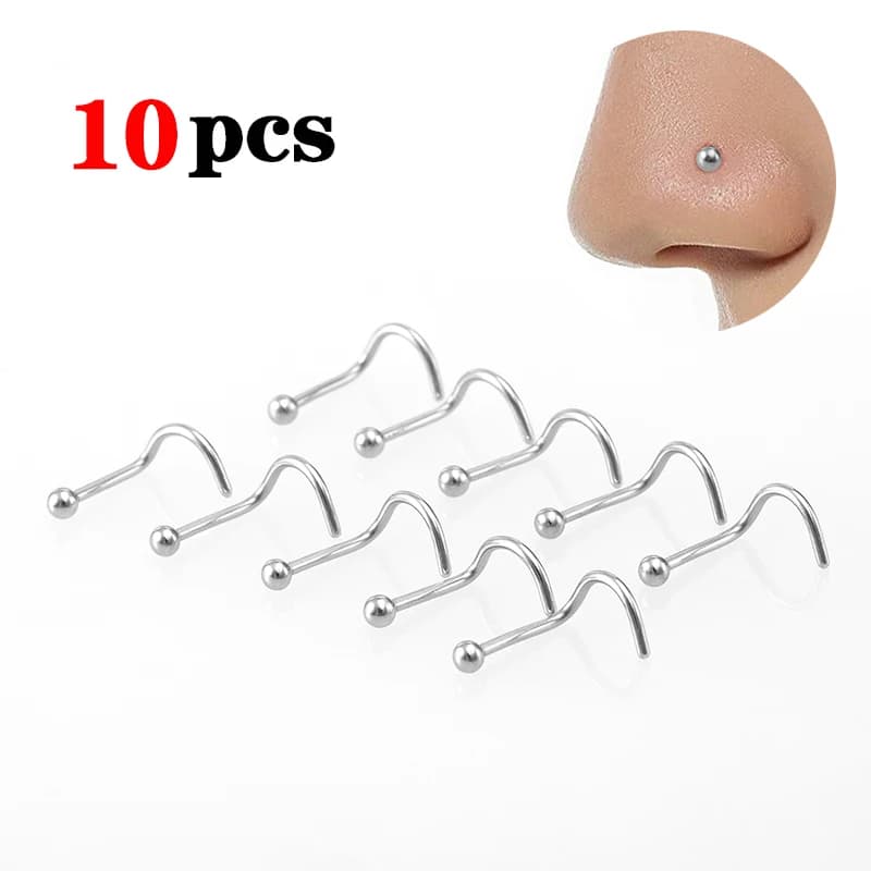 10 pièces en acier inoxydable nez goujon ensemble nez Piercing ensemble nez anneau Nariz os goujons vis pour homme femmes narine corps bijoux 20G