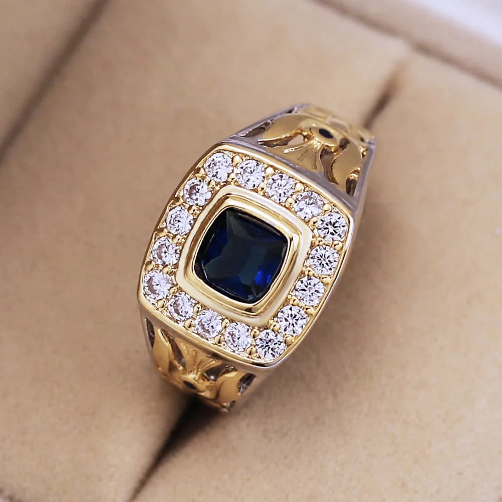 CAOSHI – bague de fiançailles pour hommes, anneau de Style classique, en zircone Micro pavée avec pierre bleue, cadeau de luxe, vente en gros