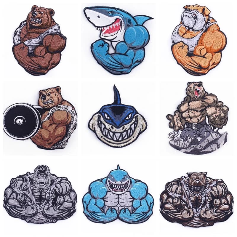 Patch musculaire orang-outan/ours/shark/cheval, patchs brodés d'animaux à rayures pour vêtements de sport, Badges d'animaux de Fitness