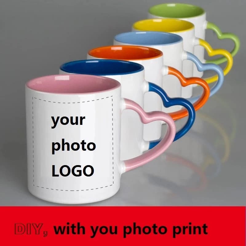 Tasse en Céramique Personnalisée avec Poignée en Forme de Cœur, 350ml, 12oz, pour Bricolage, Impression Personnalisée, Photo, Logo, Texte