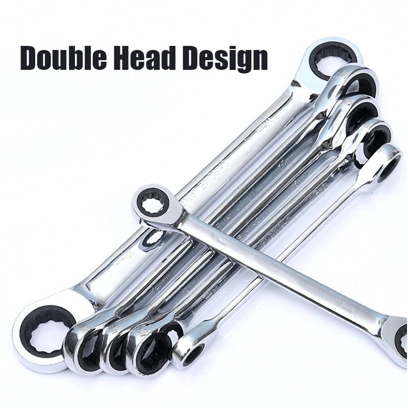 Clé à cliquet à Double tête en Chrome Vanadium, ensemble de clés combinées à cliquet réversible