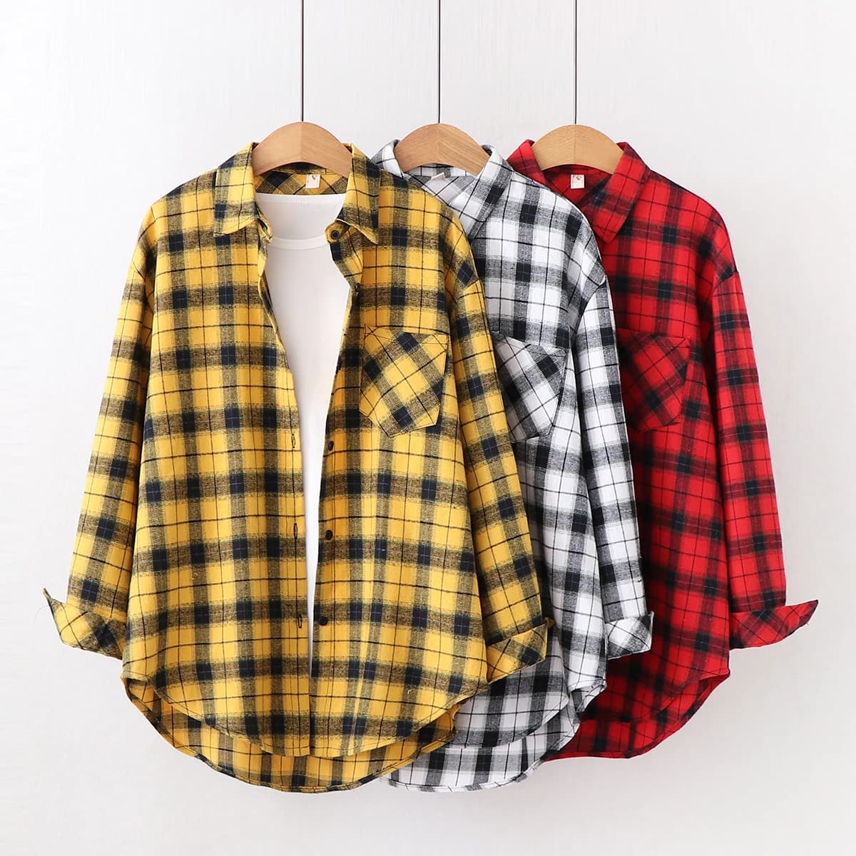 Chemise à carreaux jaune et rouge pour femmes, style décontracté, chemises à manches longues, vêtements boutique, nouveau, 2023