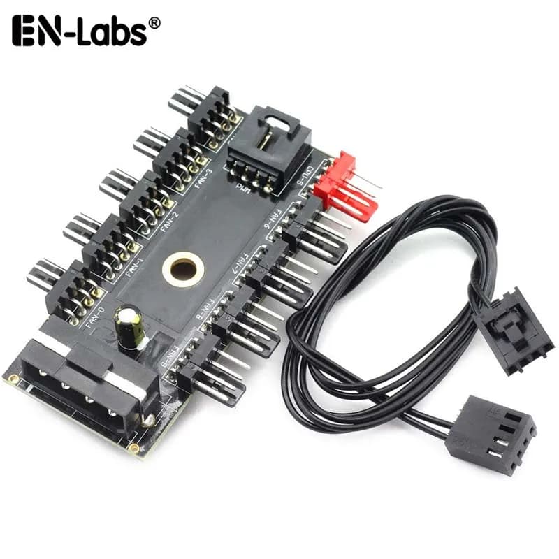 Câble contrôleur de ventilateur PWM 4 broches Molex SATA vers 10 ports avec retour de vitesse, répartiteur de ventilateur de refroidissement CPU pour refroidissement de boîtier 4 broches 3 broches