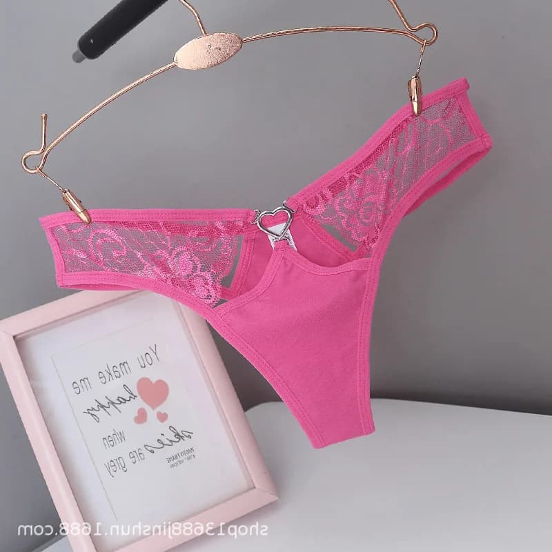 Femmes Sexy lingerie tongs sous-vêtements en string culottes slips dames t-back luxe coeur de pêche string pur coton dentelle
