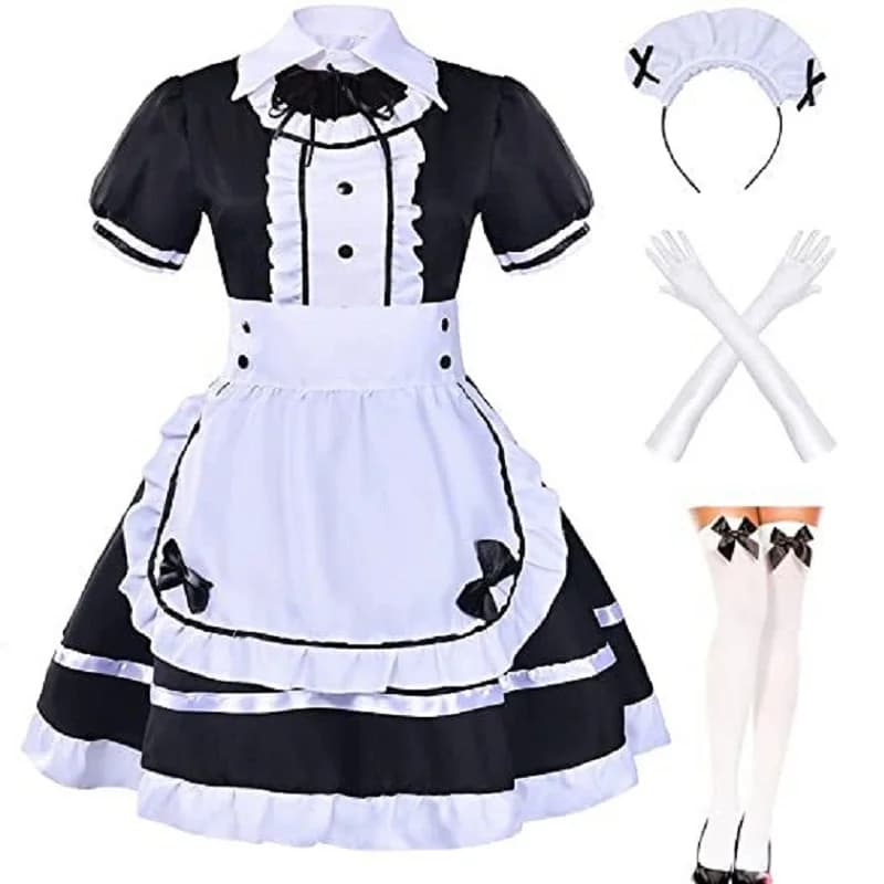 Tenue de demoiselle d'honneur chat noir et blanc, Cosplay Sexy Lolita Anime, uniforme de demoiselle d'honneur mignon et doux, ensemble attrayant, Costumes de serveur de scène, S-4XL