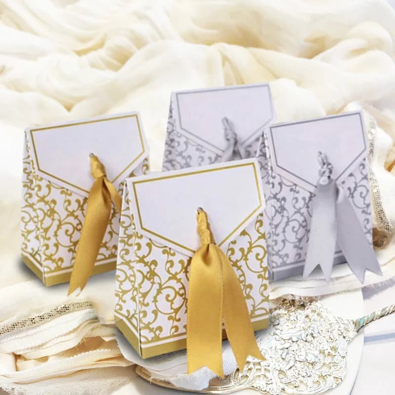 50 boîtes à bonbons dorées et argentées avec ruban, boîtes à chocolat, boîtes cadeaux pour mariage, fête, baby shower, boîtes en papier, décorations d'anniversaire.