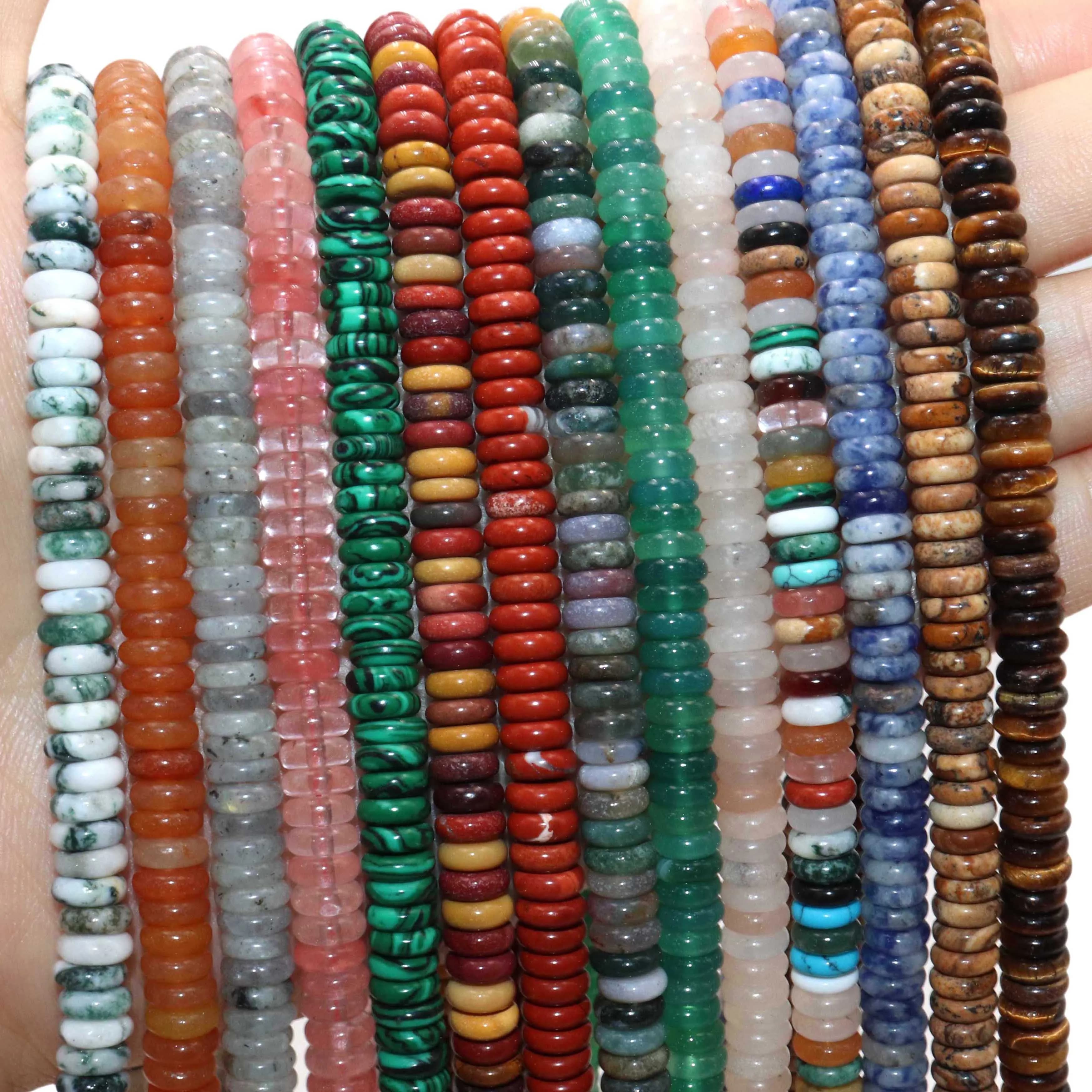 Agates naturelles Lapis Lazuli oeil de tigre pierre entretoise perles plates en vrac pour la fabrication de bijoux Bracelets à bricoler soi-même collier accessoires 2*6mm