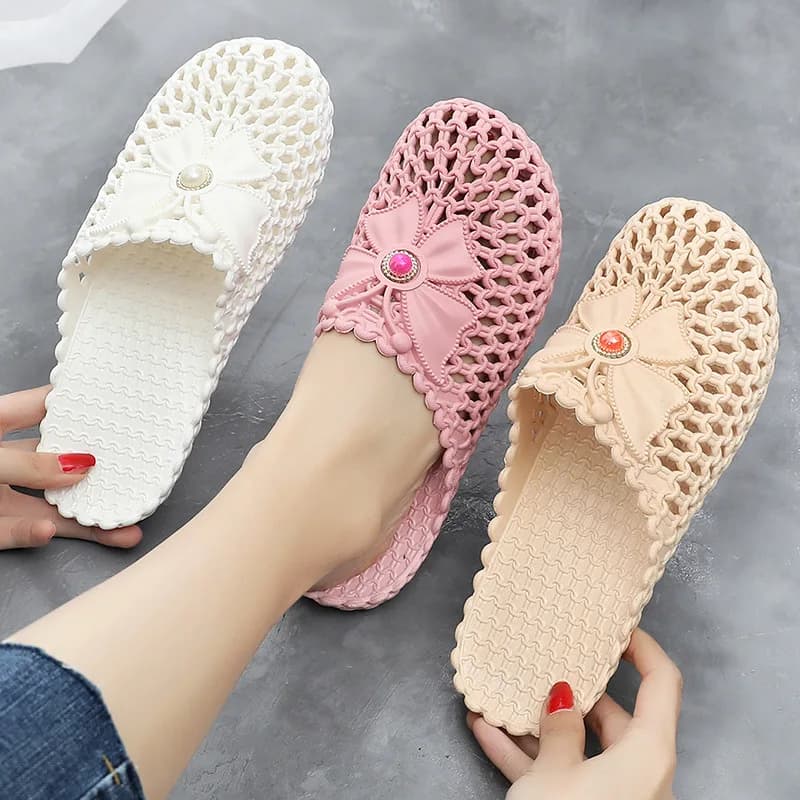 Baotou – pantoufles d'été pour femmes, vêtements sandales et filets de traînée rouges, trous, demi-pantoufles de plage en plastique