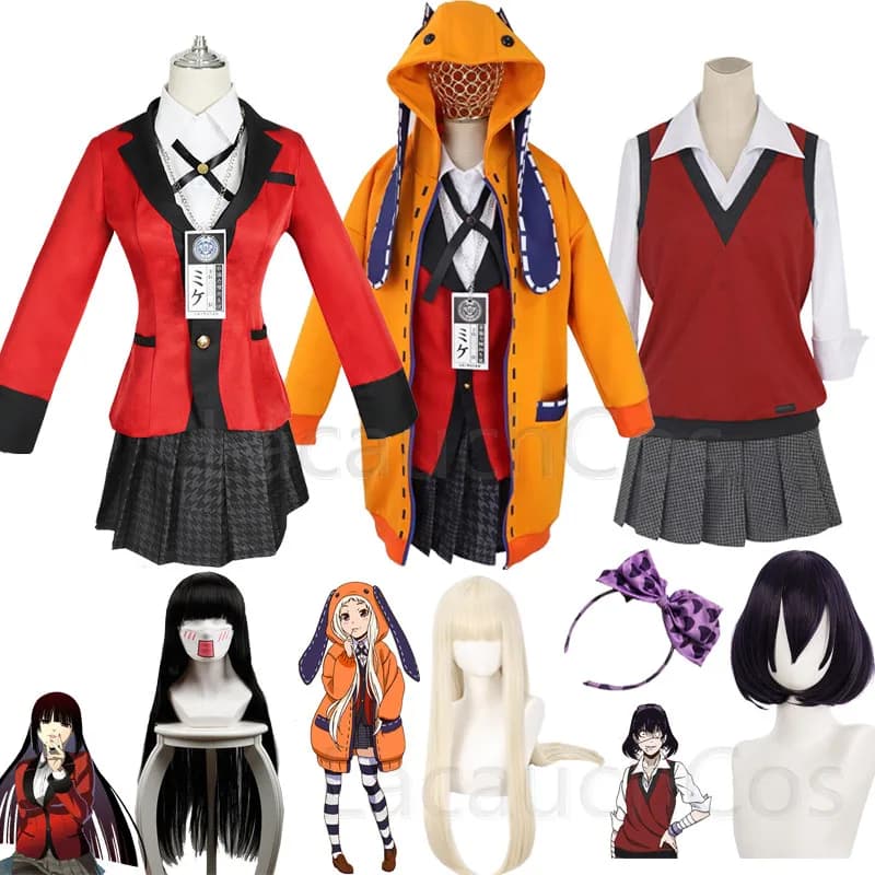 anime excitation folle Jabami Yumeko Cosplay Anime Kakegurui rend les joueurs Yumeko Jabami vêtements à capuche uniformes scolaires Costume de fête cosplay et perruque Momobami Kirari Yomoduki Runa