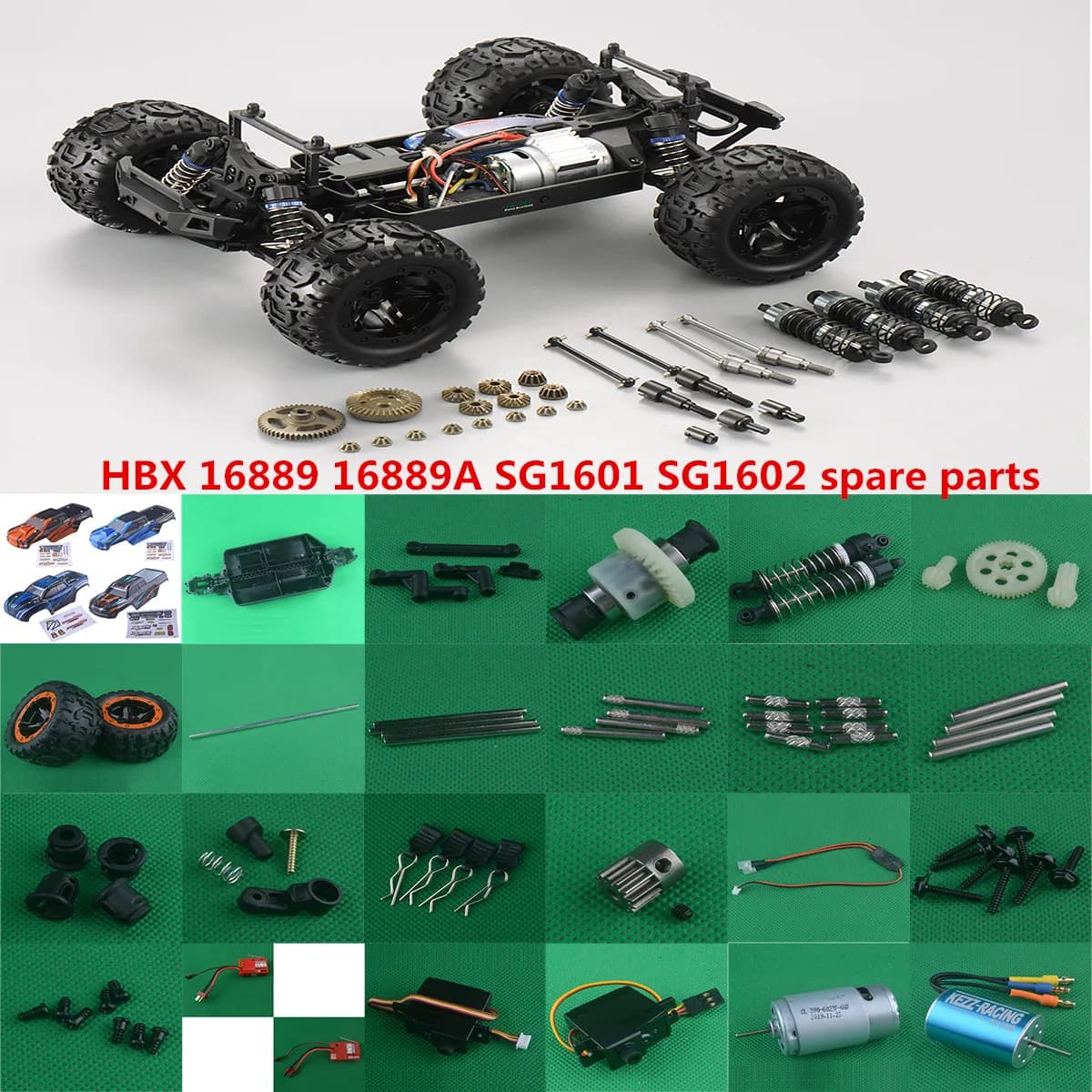 HBX-Pièces de Rechange pour Voiture RC, Pneus, Châssis, Vis, Engrenage, Servo, Broche de Coque, Choc OP, Pièces Métalliques, 16889A, 16889, SG1601, SG1602