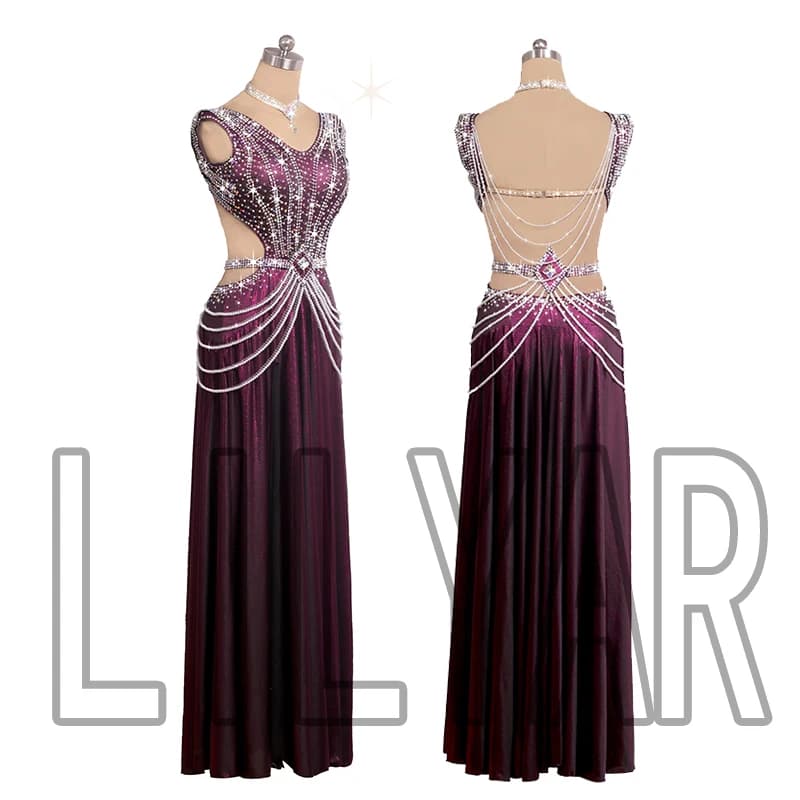 Costume de compétition de danse du ventre pour adultes et enfants, jupe de performance, diamant d'eau, violet, fendu, personnalisé, nouveau