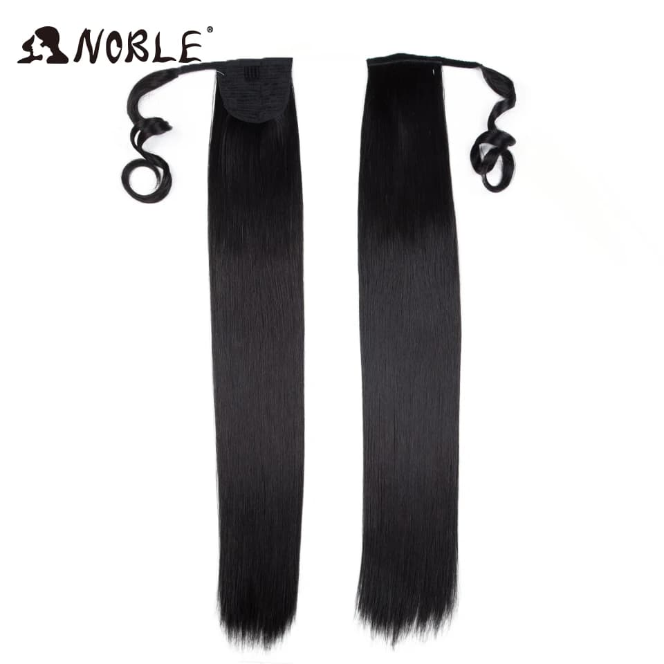 Noble longue droite 32 pouces enrouler autour de la pince en queue de cheval Extension de cheveux résistant à la chaleur synthétique queue de poney faux cheveux synthétiques
