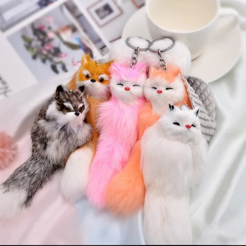 Porte-clés renard en peluche Animal mignon, porte-clé de voiture, pendentif de sac à dos, bibelot, cadeau pour femmes et filles, accessoires bijoux