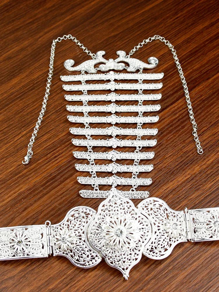 Sunspicems-Ensemble de Bijoux de Mariage en Argent Brcorporelle pour Femme, Ceinture, Pinceau, Robe Traditionnelle, Cour, Banquet