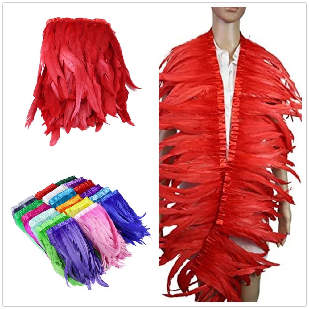 Plumes de queue de poulet de coq rouge, ruban de plumes de Coque naturelle pour artisanat, robe, jupe, Costume de carnaval, Plumes 10-12 pouces