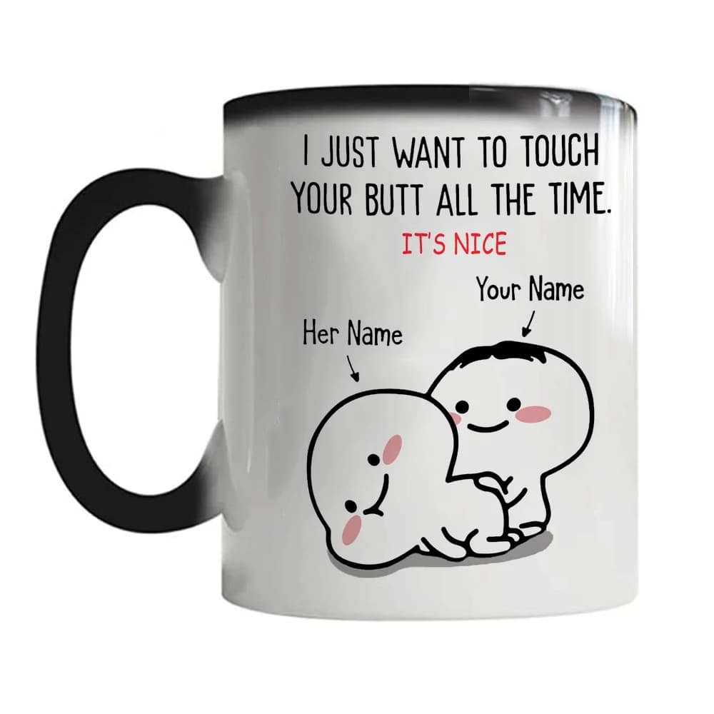 Je veux juste te toucher tout le temps, tasse amusante, tasses personnalisées, tasse à café pour enfants, changement de couleur thermosensible