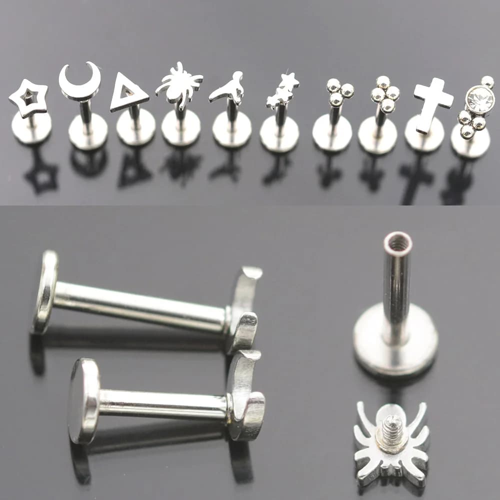 2 pièces 1.2x6/8mm barre étoile lune croix araignée nez anneau goujon boule Labret lèvre Tragus Piercing Helix boucles d'oreilles nez Piercing oreille bijoux