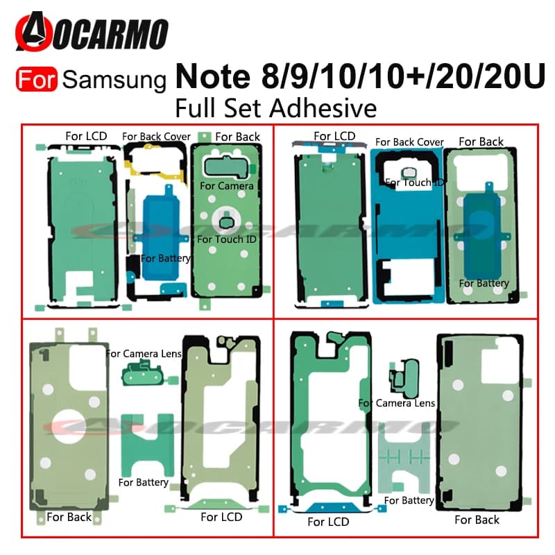 Pour Samsung Note 9 8 7 10 Plus 20 Ultra Note10 Note9 avant LCD couverture arrière batterie ensemble complet ruban adhésif étanche colle autocollant