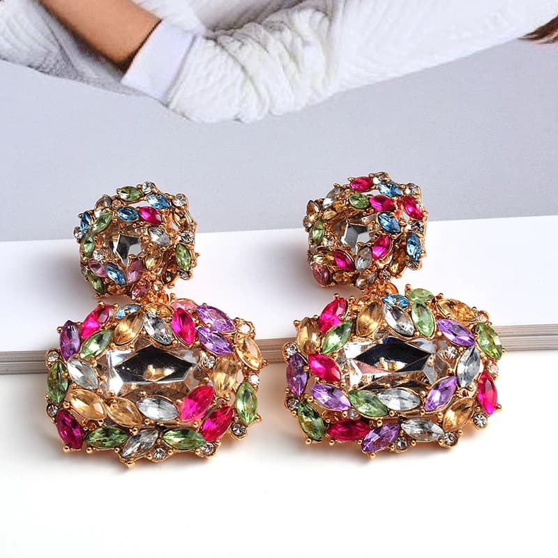 Nouvelles boucles d'oreilles pendantes de luxe pour femme, colorées, avec strass, pour robe de soirée, accessoires de mode