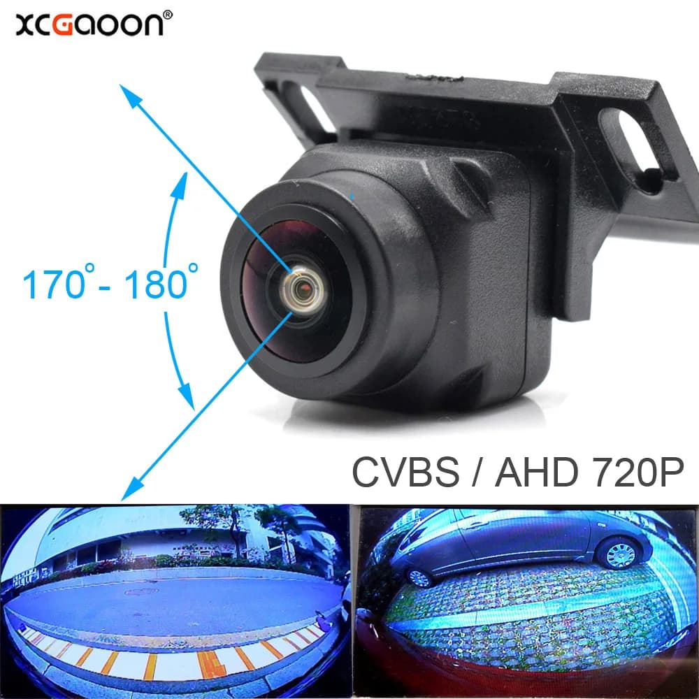 Caméra de recul/avant pour véhicule avec objectif fisheye 175 degrés AHD 720P / CVBS, vision nocturne, étanche, avec câbles de commande