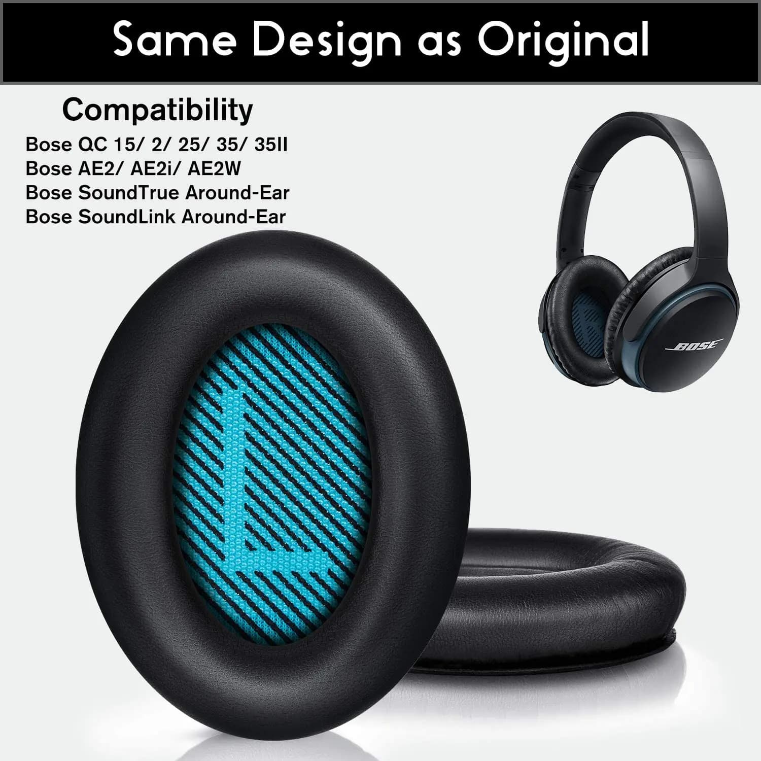 Kit de coussinets d'oreille de remplacement pour casque Bose, mousse à mémoire de forme, silencieux et confortable, QC25, compatible avec QC2, QC15, Ae2, Ae2i, Ae2w