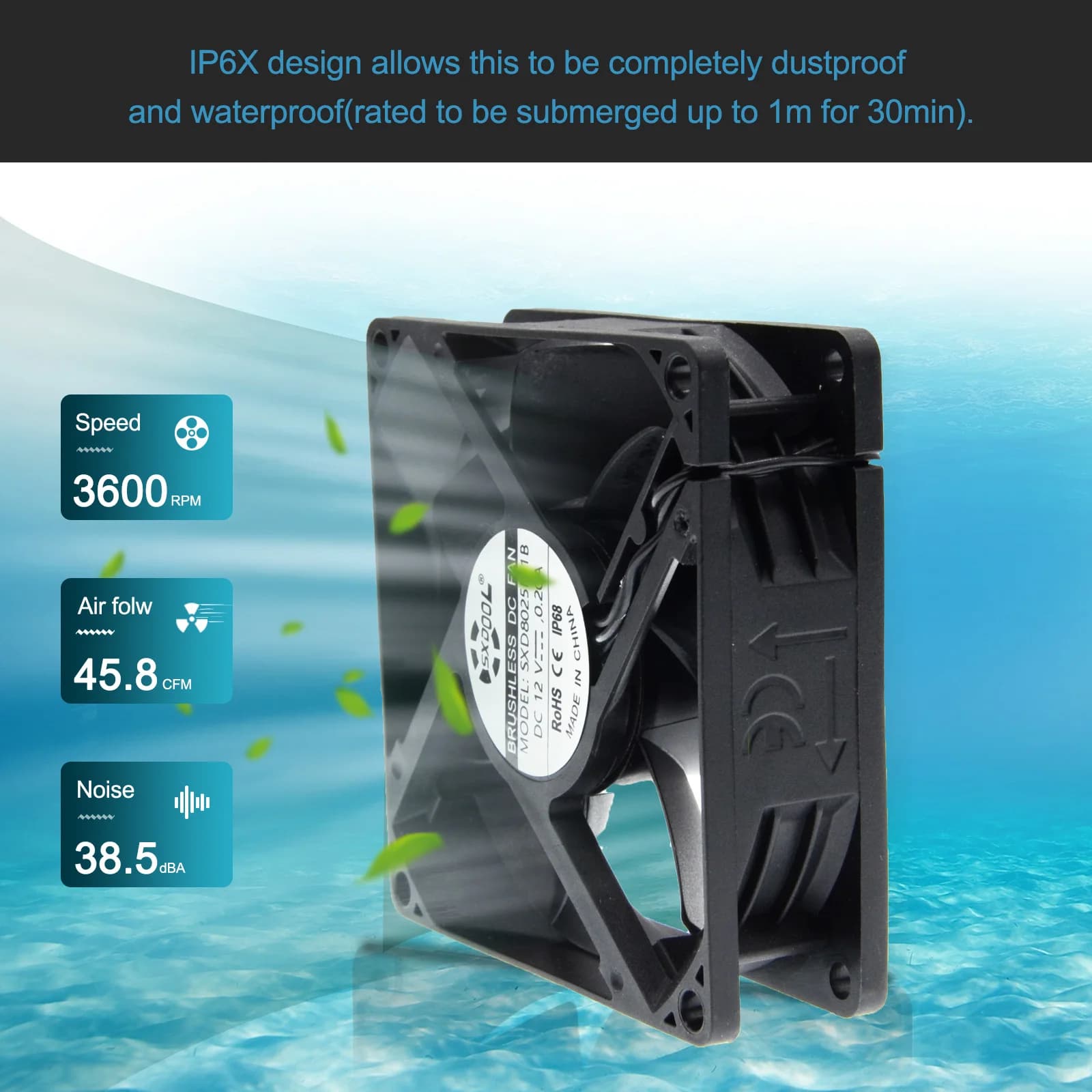 IP68 80mm 8cm étanche à la poussière DC 12V ventilateur de refroidissement 80X80X25mm double roulement à billes 3 broches PC châssis d'ordinateur PSU