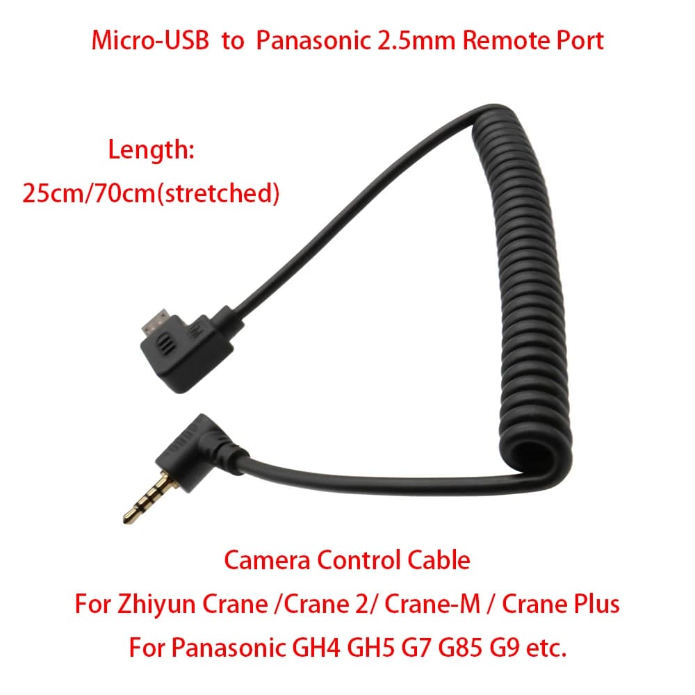 Câble de contrôle de 25cm, Micro-USB vers Panasonic 2.5mm, pour Crane 2 / Crane Plus / Crane-M vers Panasonic GH4 GH5 G7 G9, etc.