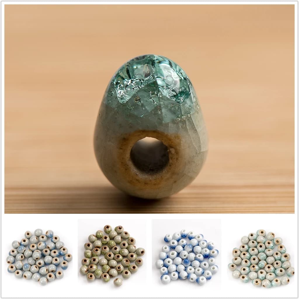 Perles de céramique en porcelaine craquelée pour la fabrication de bijoux, vente en gros, 10 #40 pièces, # A302C