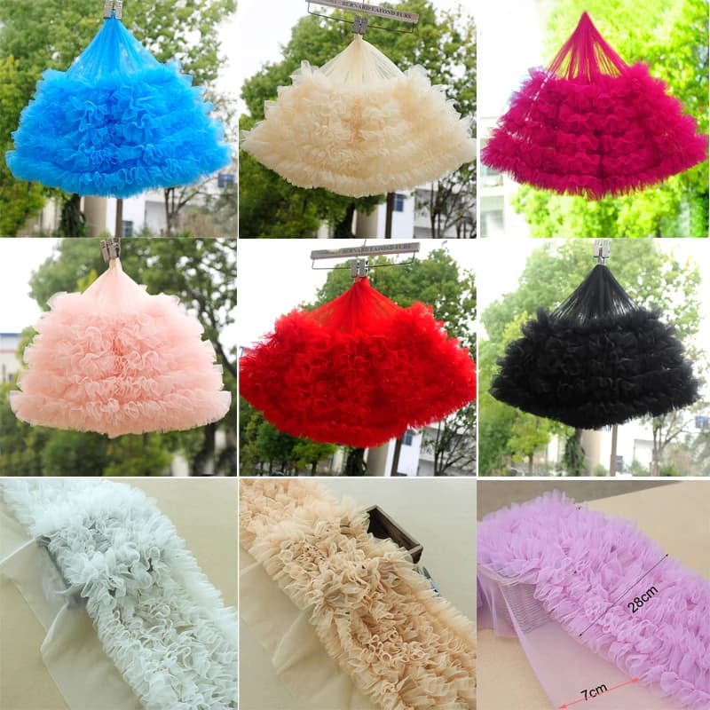 Tissu en dentelle à volants plissés 3D, maille de tulle, robe au beurre bricolage, jupe de bébé, vêtements gonflés, matériel de couture, large, 28cm, 50cm, pièce