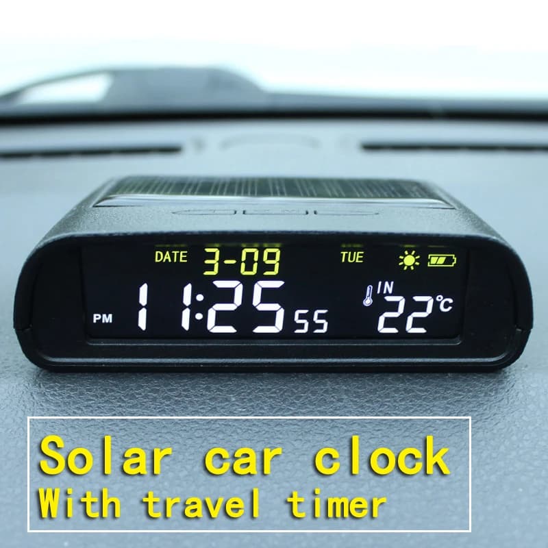 Horloge solaire de voiture thermomètre extérieur rappel du temps de conduite interrupteur automatique sans câblage montre numérique LCD de haute précision